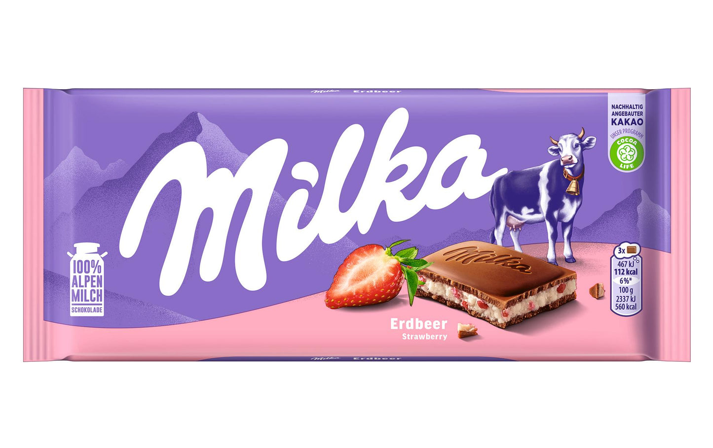 Tablette de chocolat Milka fraise 100 g