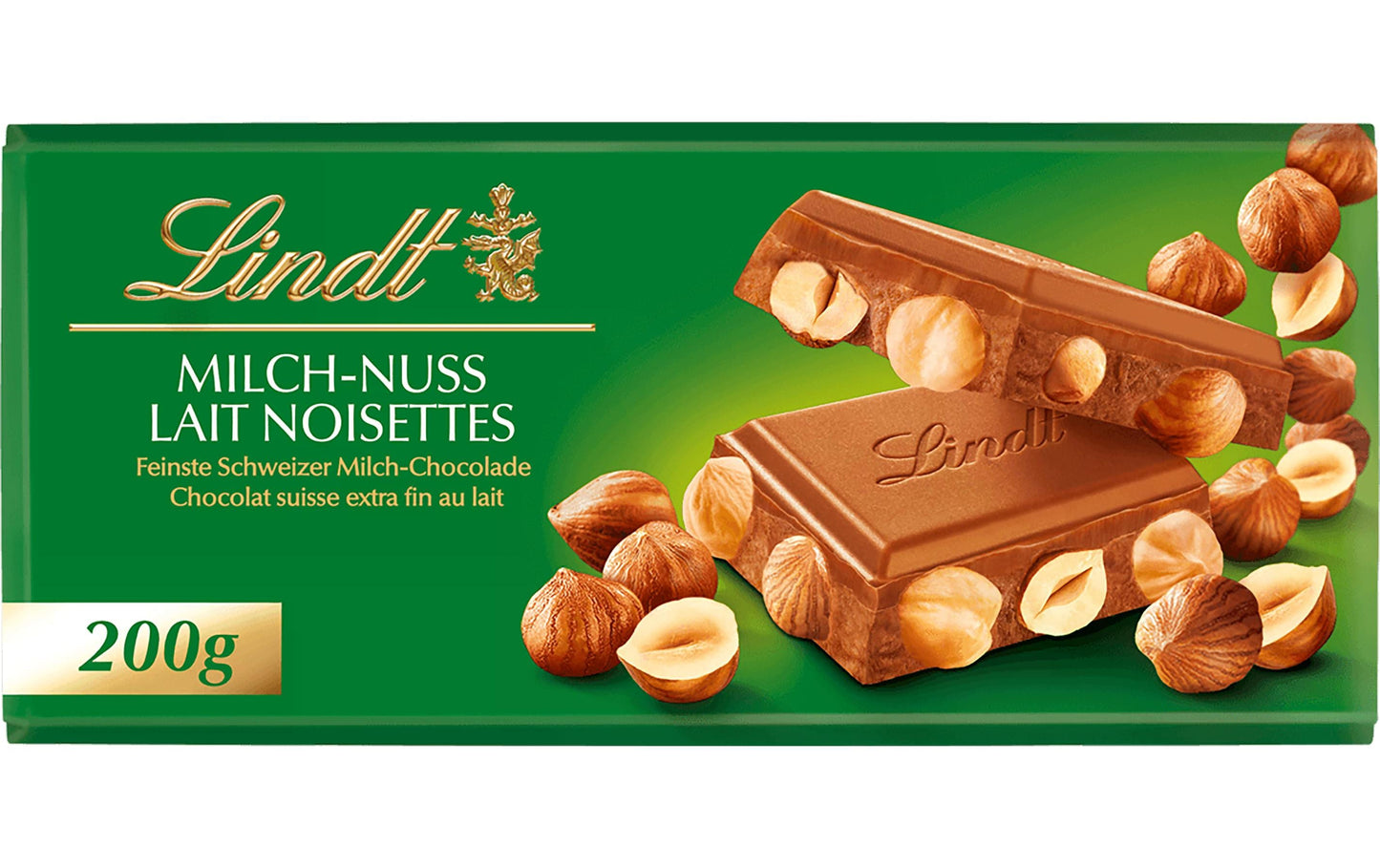 Lindt barre de chocolat lait noix 200 g