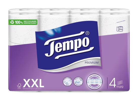 Tempo Toilet Paper Premium XXL 24 Rolls, 4-ply, White