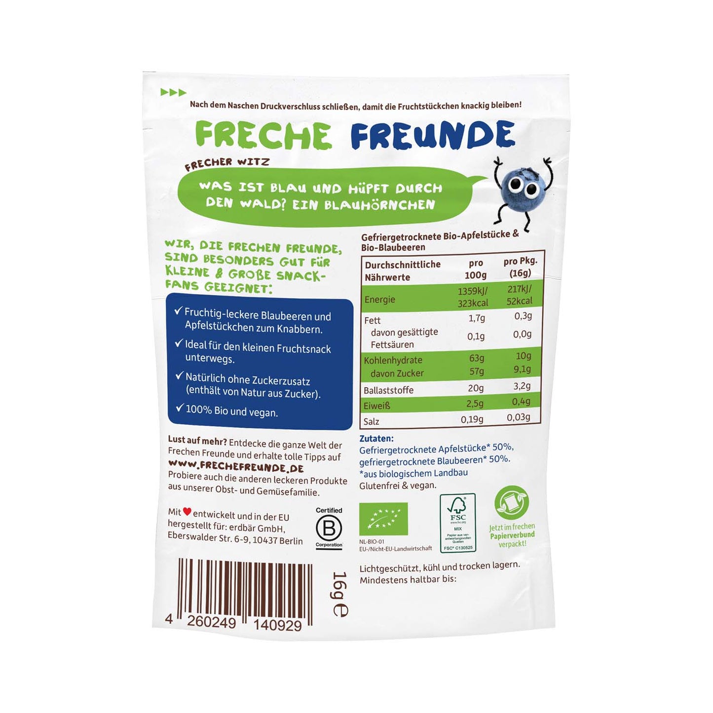 Fruchtchips Apfel & Blaubeere, 16 g