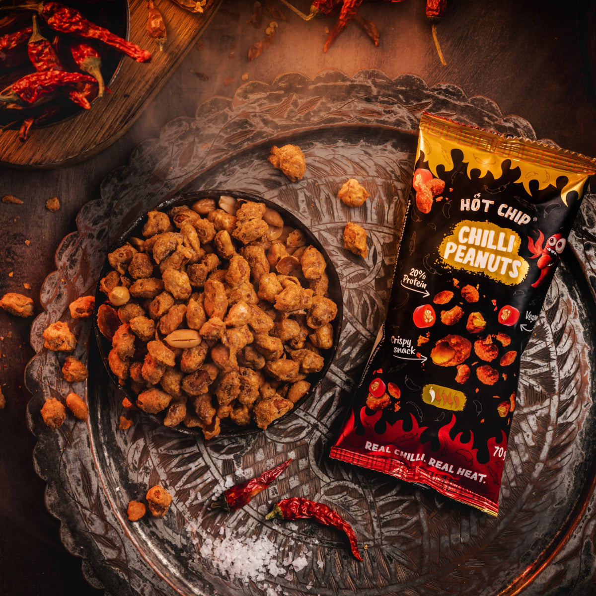 Hot Chip Chilli Peanuts 70 g – Knusprige Chili-Erdnüsse, vegan & proteinreich