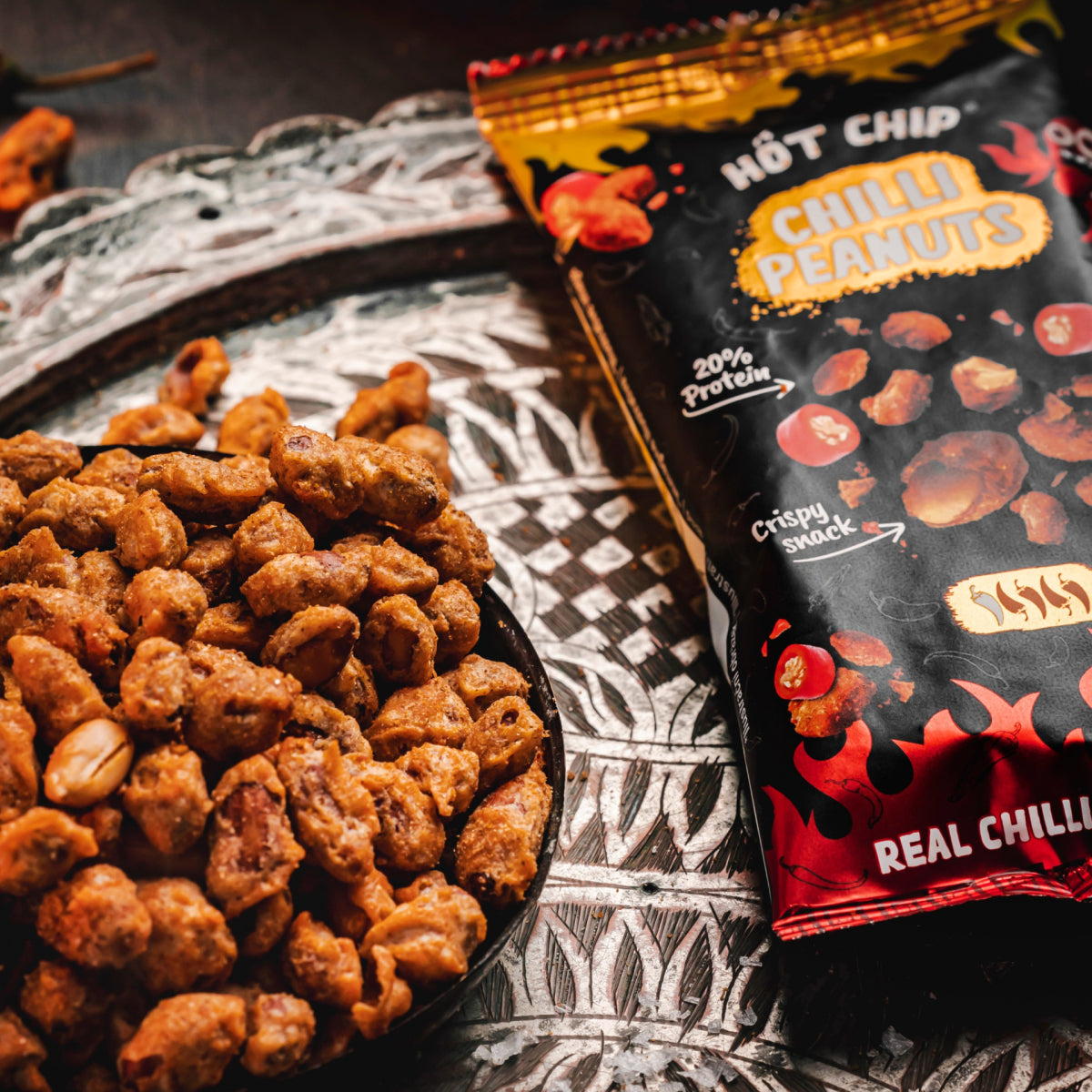 Hot Chip Chilli Peanuts 70 g – Knusprige Chili-Erdnüsse, vegan & proteinreich