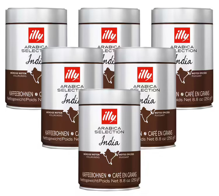6 x 250 g - Grau Kaffee - Arabica Indien Auswahl - ILLY