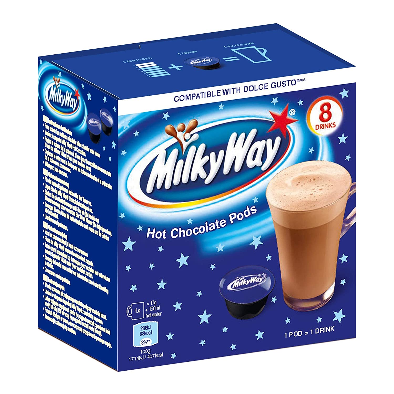 NESCAFE DOLCE GUSTO CAPSULES - HOT CHOCOLATE DRINK - TWIX - MILKY WAY - MARS