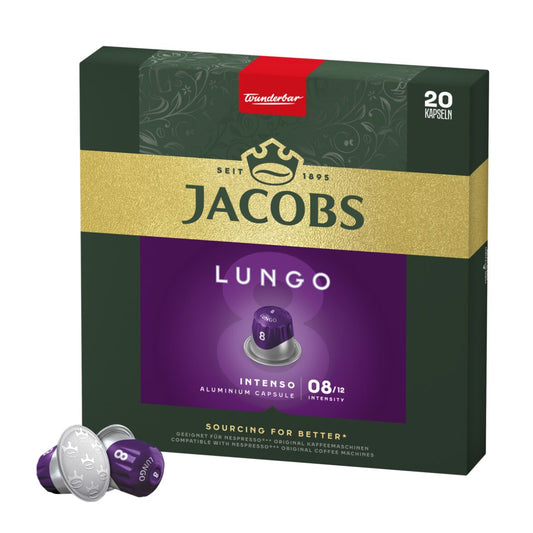 Jacobs Lungo 8 Intenso – 20 Aluminiumkapseln kompatibel mit Nespresso® Maschinen