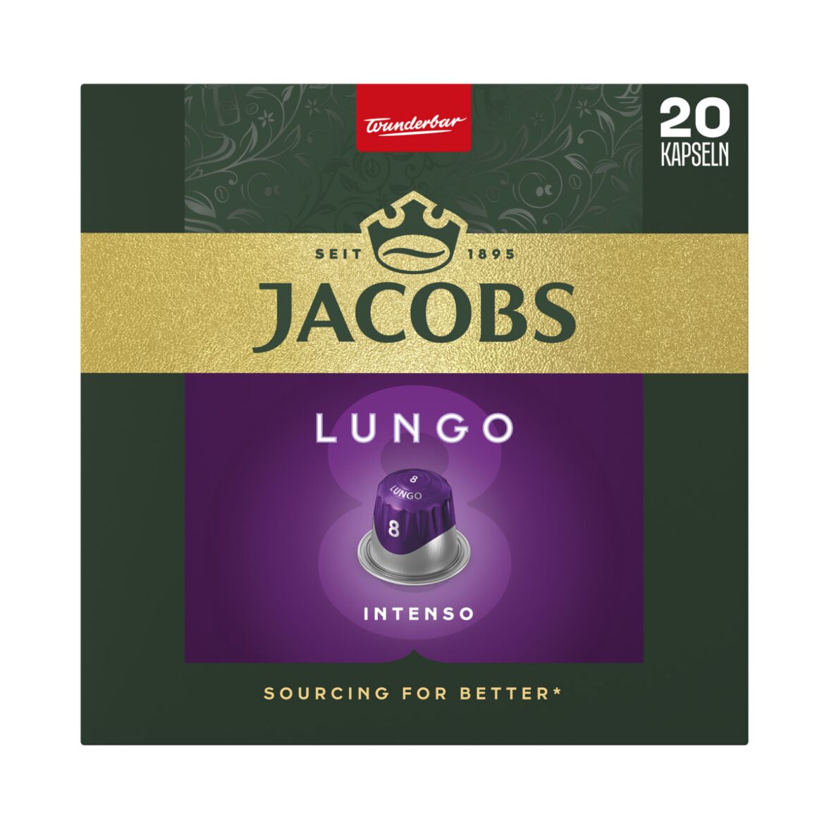 Jacobs Lungo 8 Intenso – 20 Aluminiumkapseln kompatibel mit Nespresso® Maschinen
