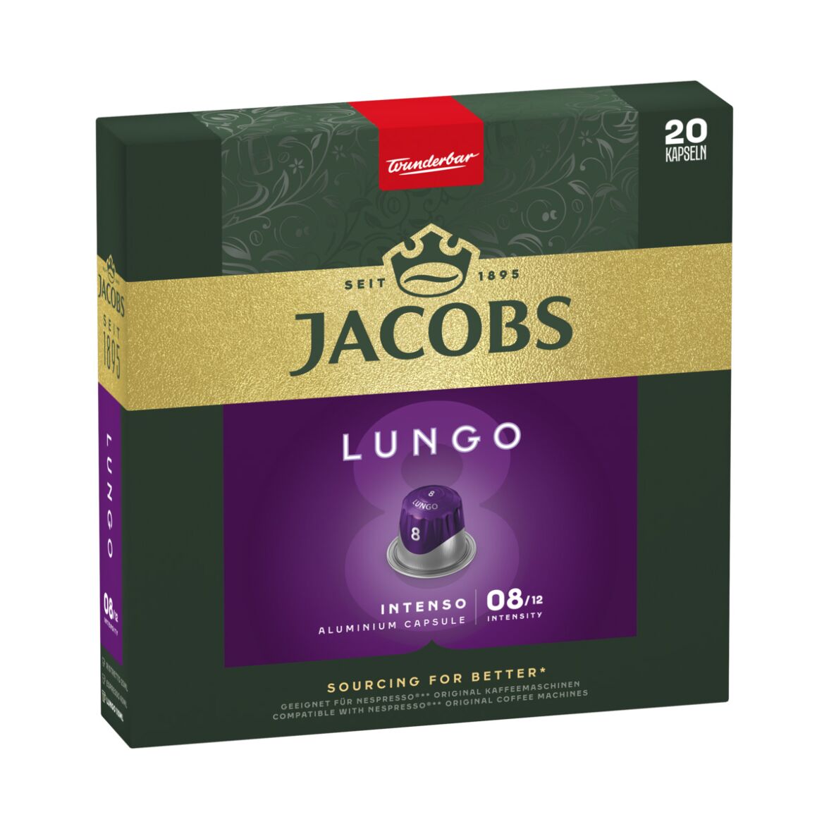 Jacobs Lungo 8 Intenso – 20 Aluminiumkapseln kompatibel mit Nespresso® Maschinen