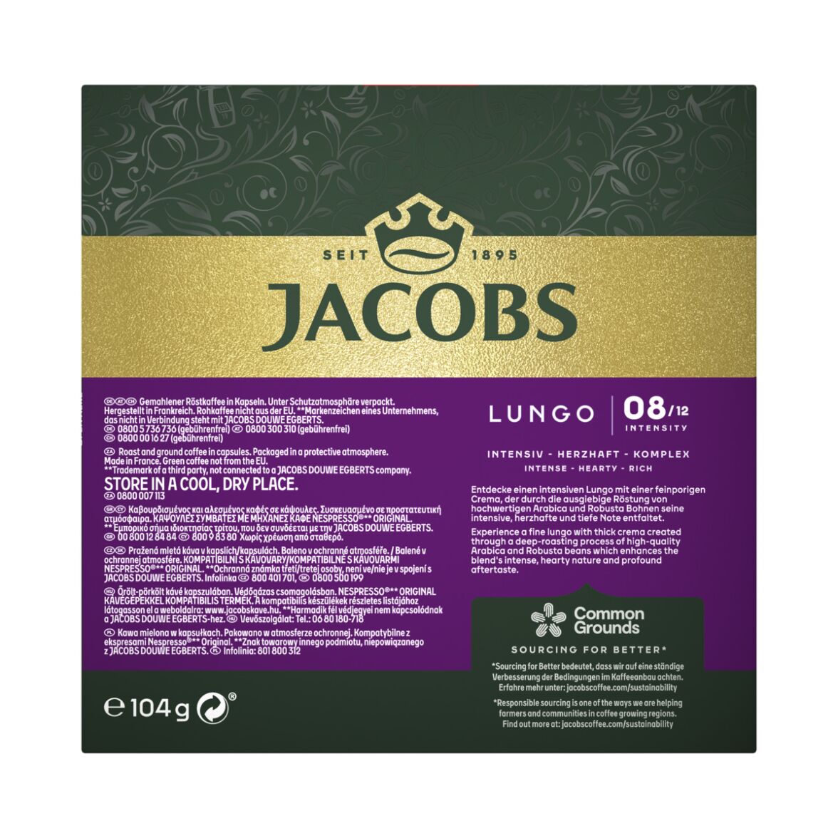Jacobs Lungo 8 Intenso – 20 Aluminiumkapseln kompatibel mit Nespresso® Maschinen