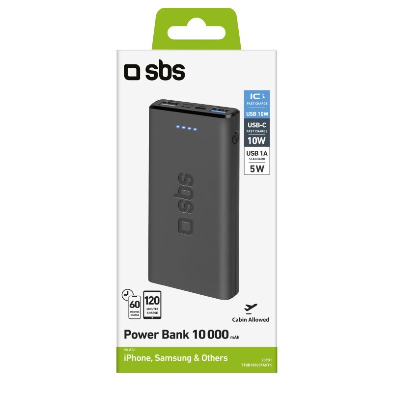 Charge rapide de la banque d'alimentation avec 10 000 mAh et 2 USB