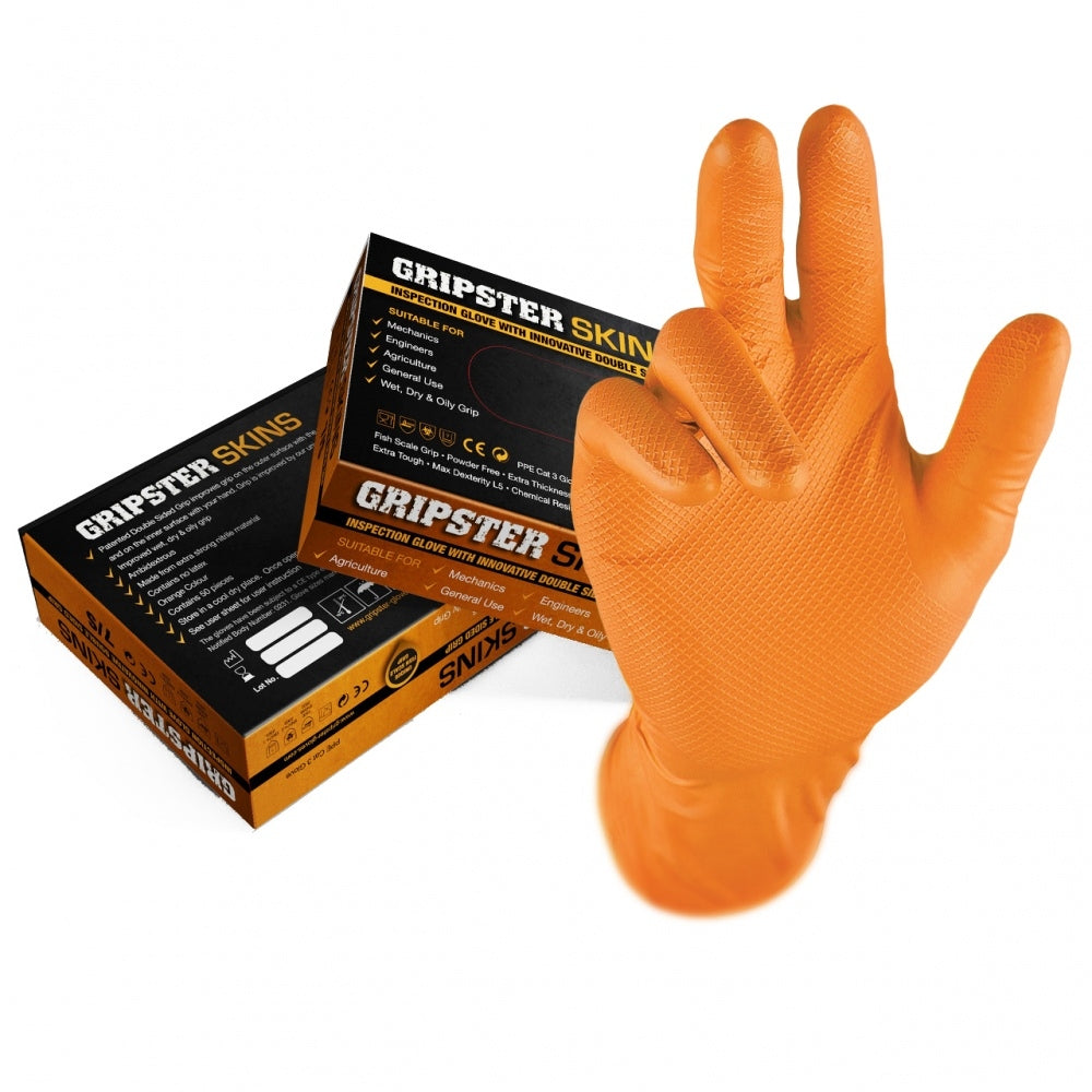 Gants de travail en nitrile non poudrés orange 9/L