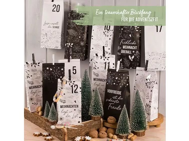 G. Wurm Adventskalender Tüten 72 Stück, Schwarz/Weiss