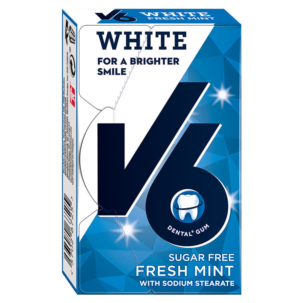 V6 Kaugummi White Fresh Mint 24 g