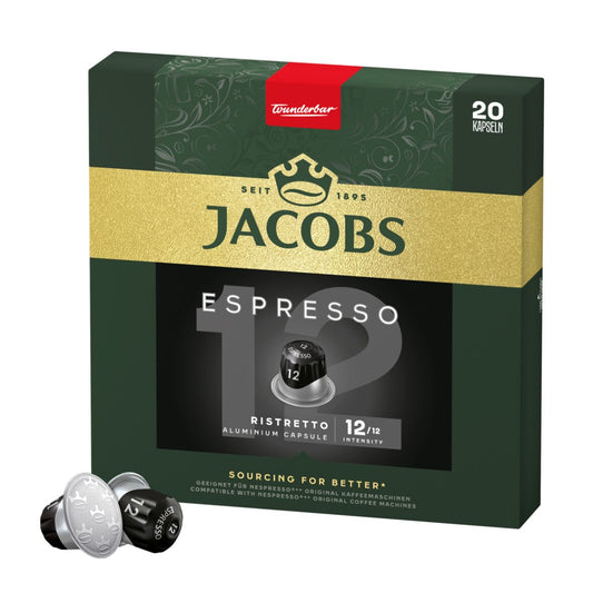Jacobs Espresso 12 Ristretto – 20 Aluminiumkapseln kompatibel mit Nespresso® Maschinen