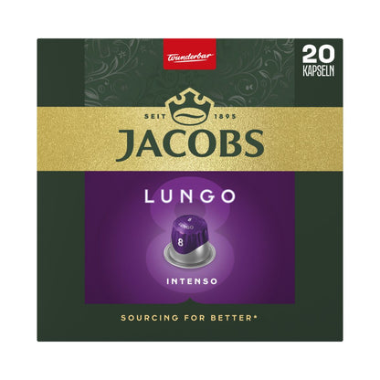 Jacobs Lungo 8 Intenso – 20 Aluminiumkapseln kompatibel mit Nespresso® Maschinen