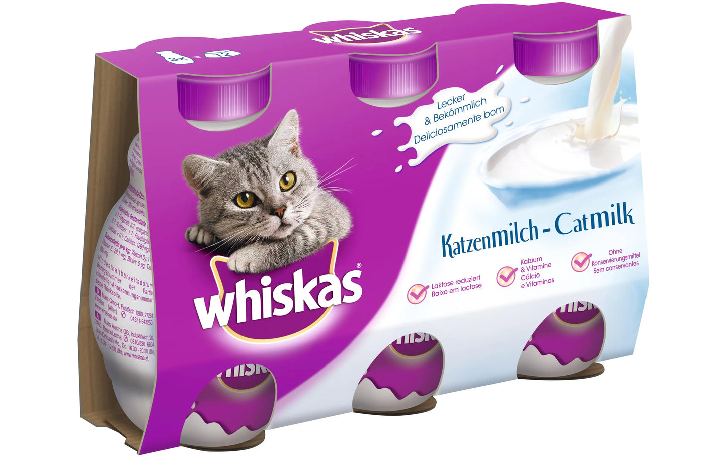 Whiskas Katzenmilch – Laktosereduzierte Milch für Katzen (24 × 200 ml)