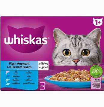Whiskas Fisch Auswahl in Gelee – Nassfutter für Katzen (12 × 85 g)