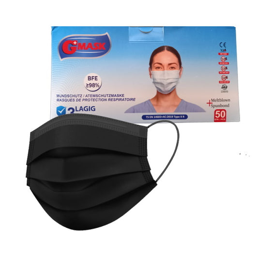 Masques d'hygiène noir GMASK type IIR 50 pièces