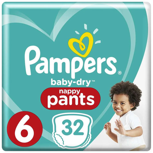 Pampers Baby-Dry Pantalon Extra Large Taille 6, 15+ kg 32 pièces