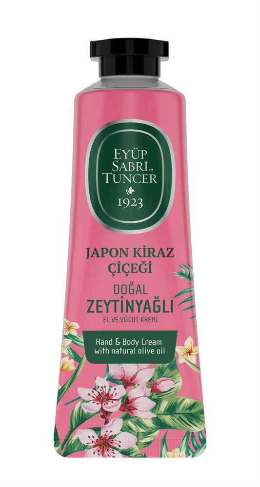 Eyüp Sabri Tuncer Crème pour les mains et le corps à l'huile d'olive naturelle à la fleur de cerisier japonais, 50 ml